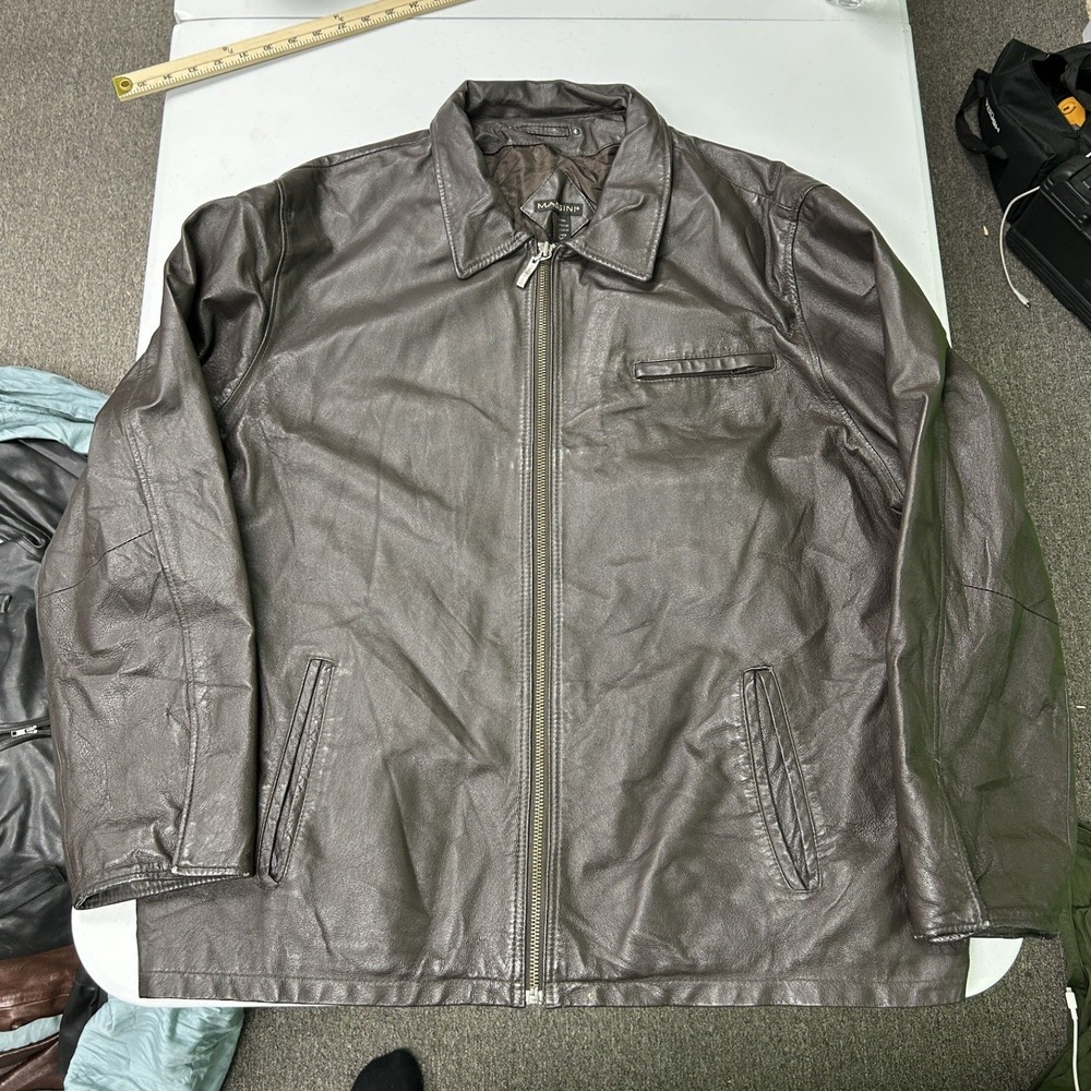 Massini Leather Jacket Mens XXL Brown Full Zip Collared Pockets G2